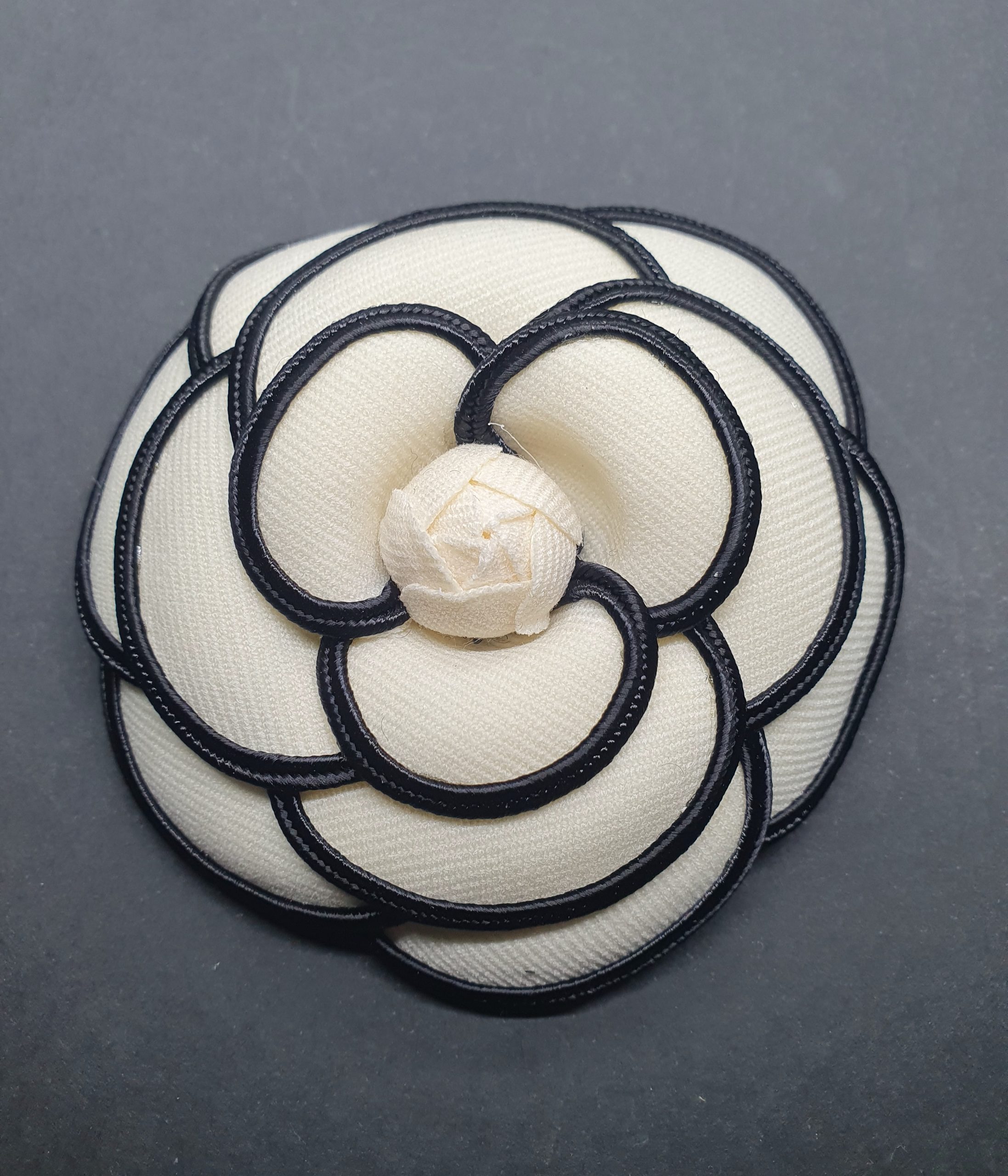 Camellia Beige & Black Luxury Flower Hair Brooch & Clip - Image 3
