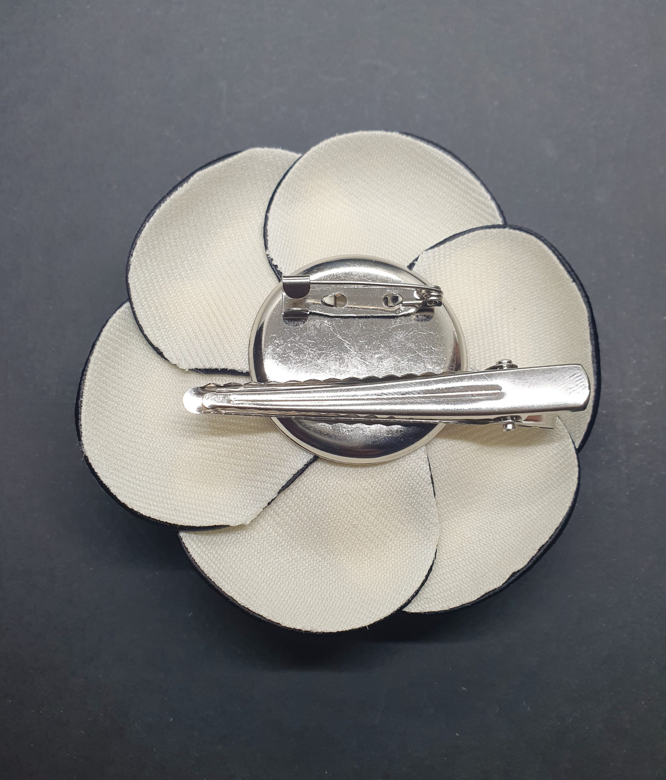 Camellia Beige & Black Luxury Flower Hair Brooch & Clip - Image 4
