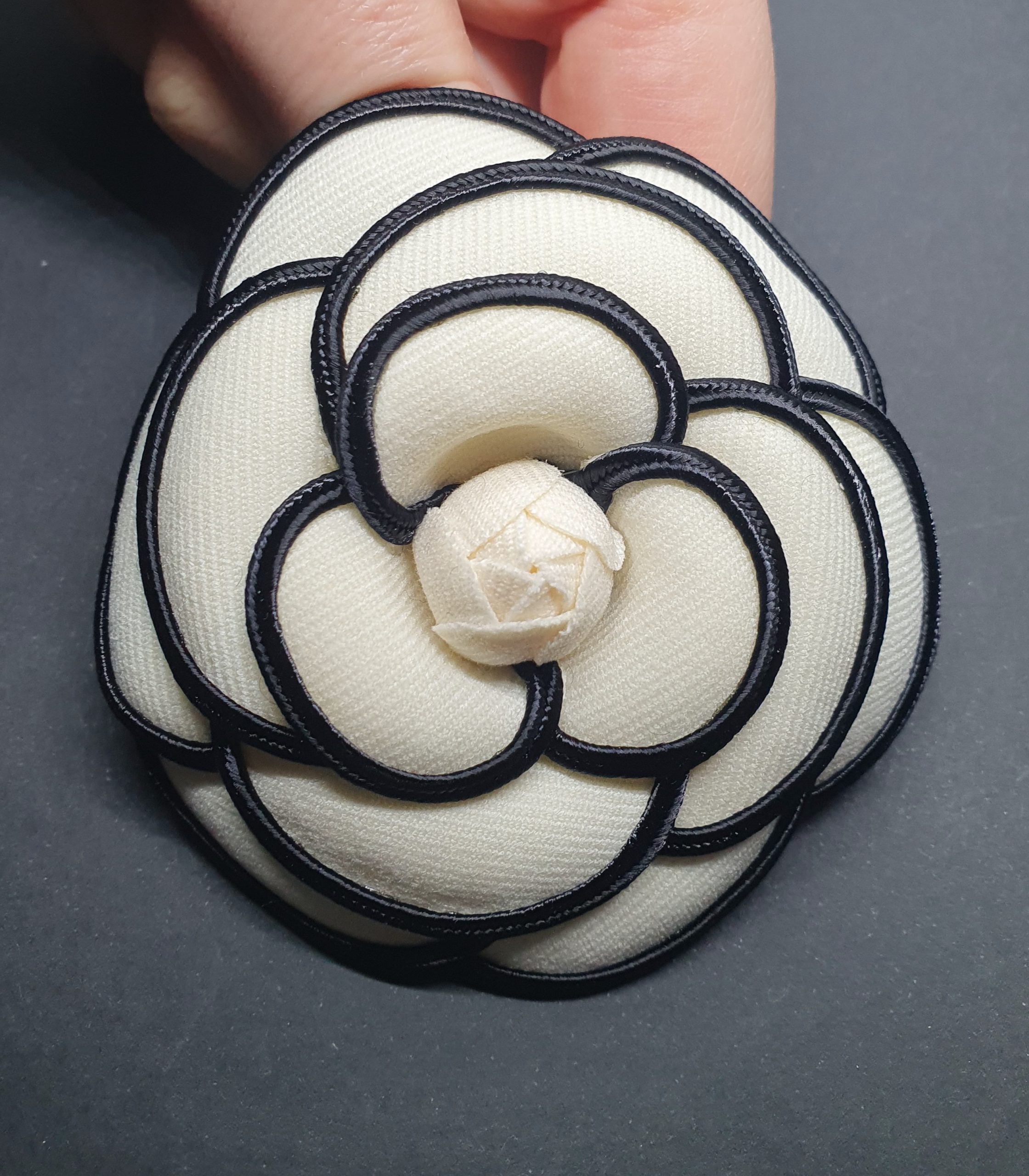 Camellia Beige & Black Luxury Flower Hair Brooch & Clip - Image 7
