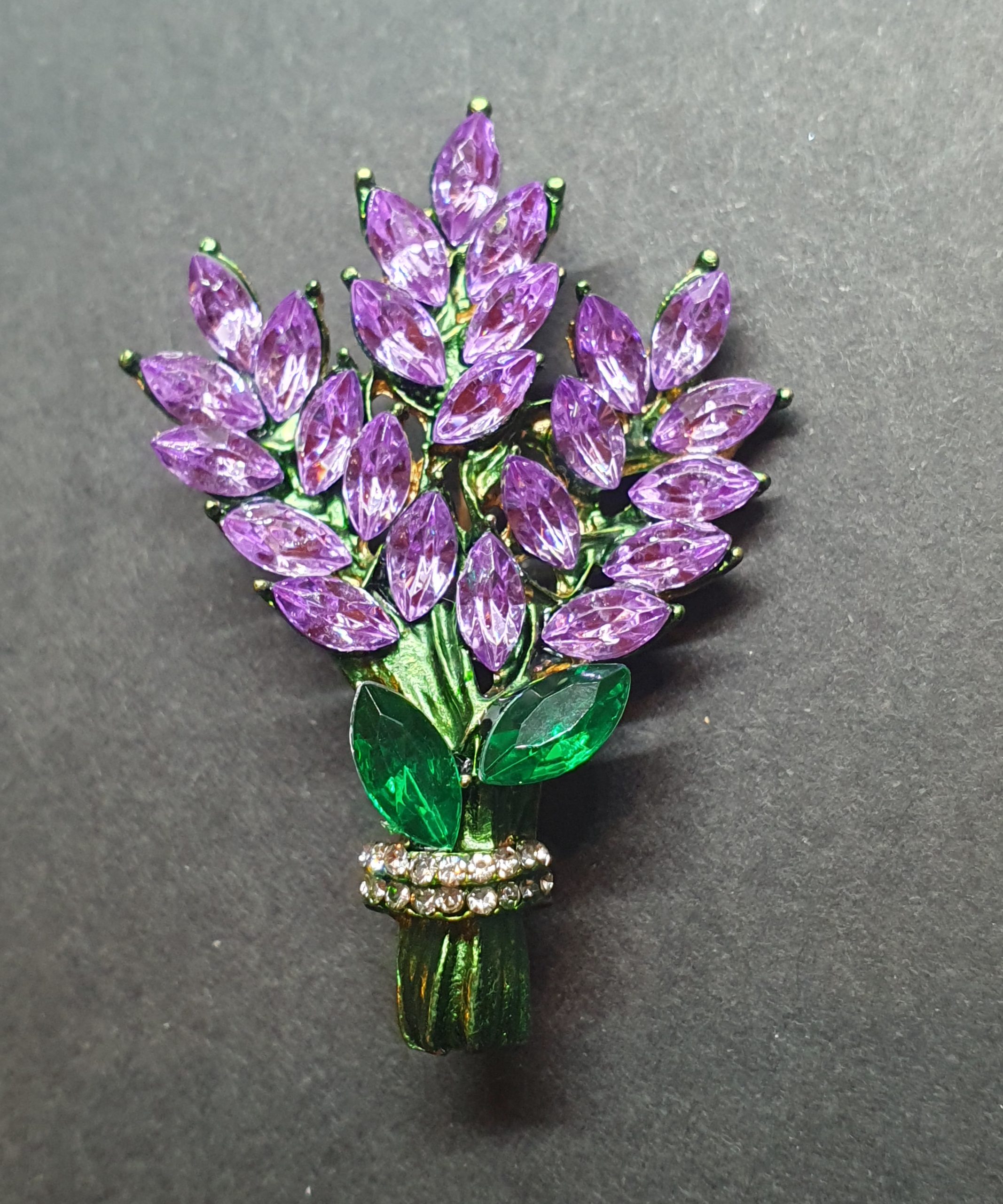 Lavender Sprig Purple & Green Crystal Brooch - Image 2