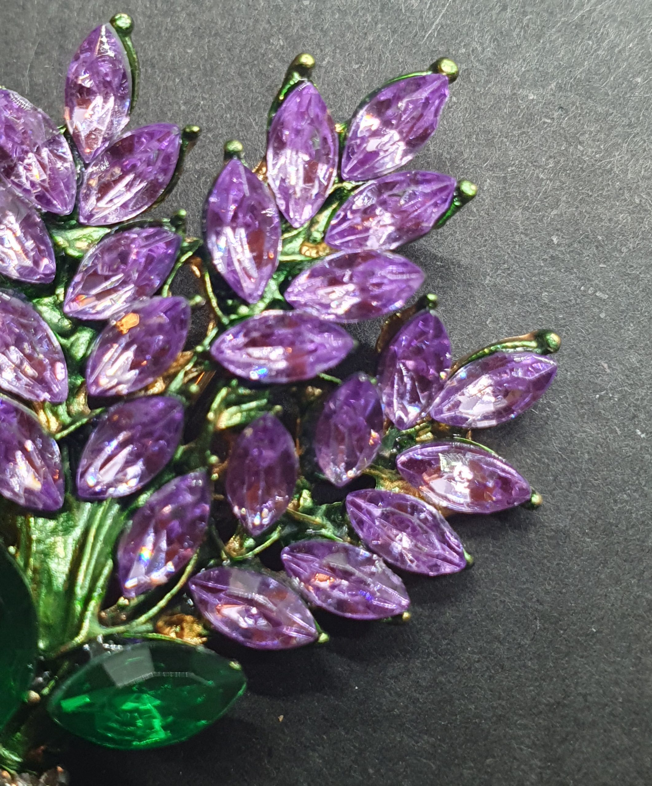 Lavender Sprig Purple & Green Crystal Brooch - Image 3