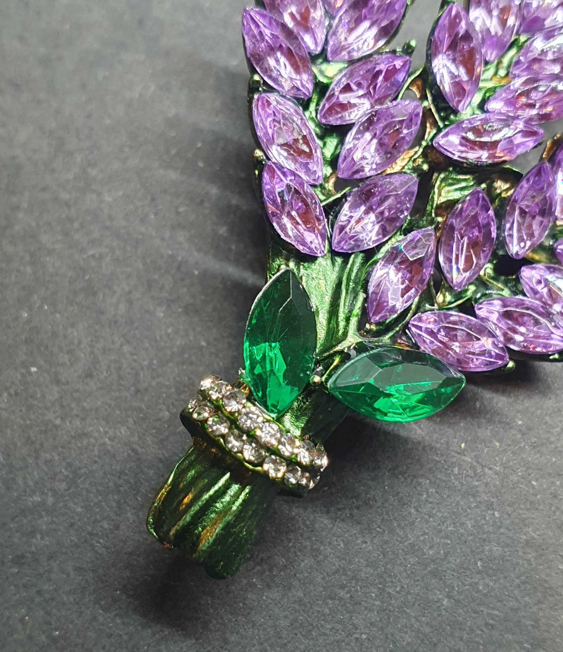 Lavender Sprig Purple & Green Crystal Brooch - Image 4