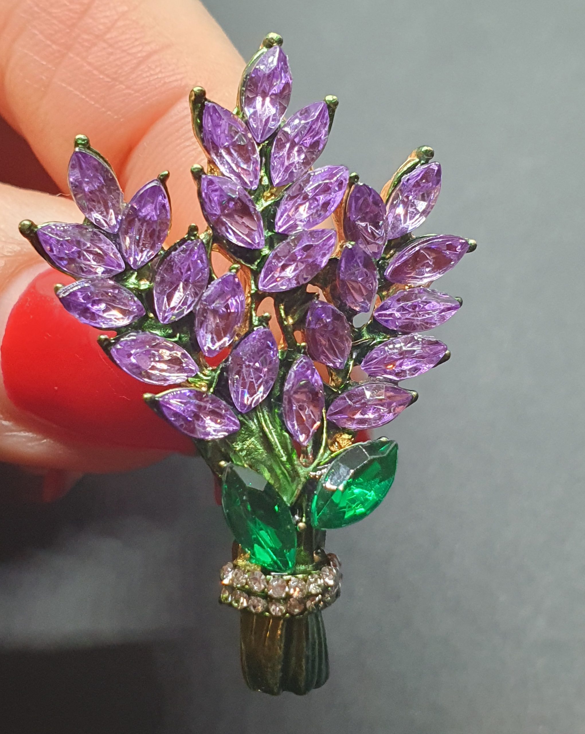 Lavender Sprig Purple & Green Crystal Brooch - Image 6