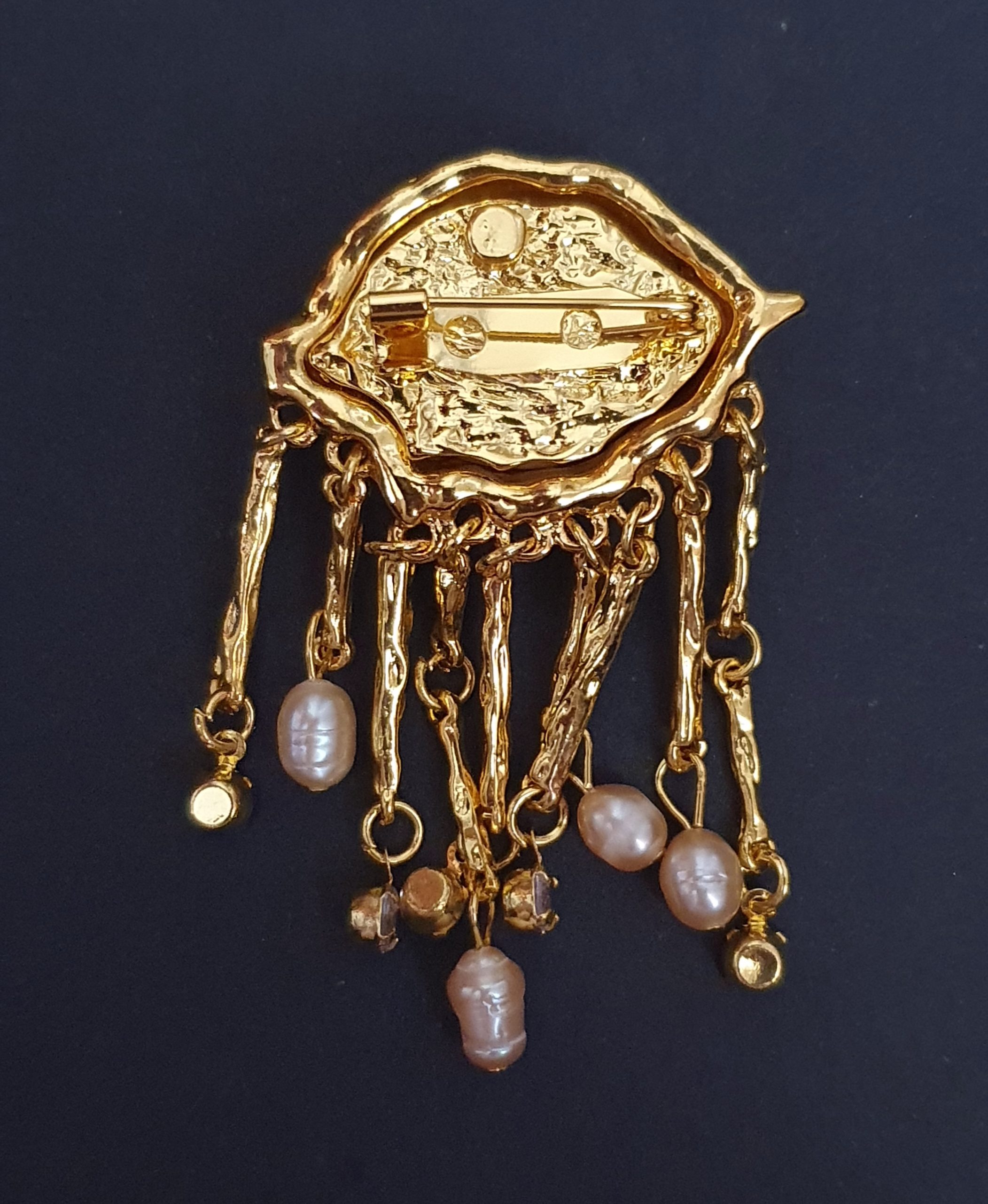 Golden-Tone Guardian Eye Brooch with Acrylic Beads & Crystals - Image 5
