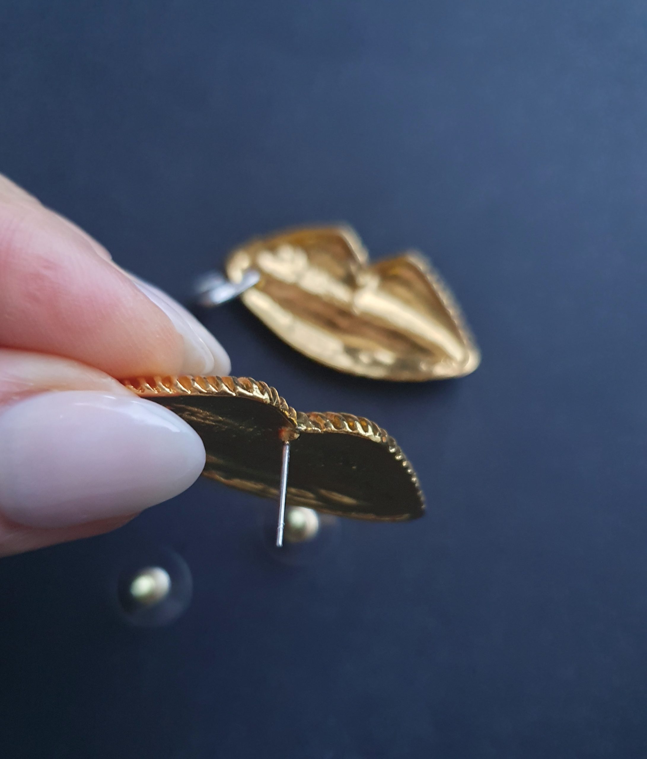 Luxury Textured Lips Earrings in Gold & Silver with Crystal Detail - Image 6