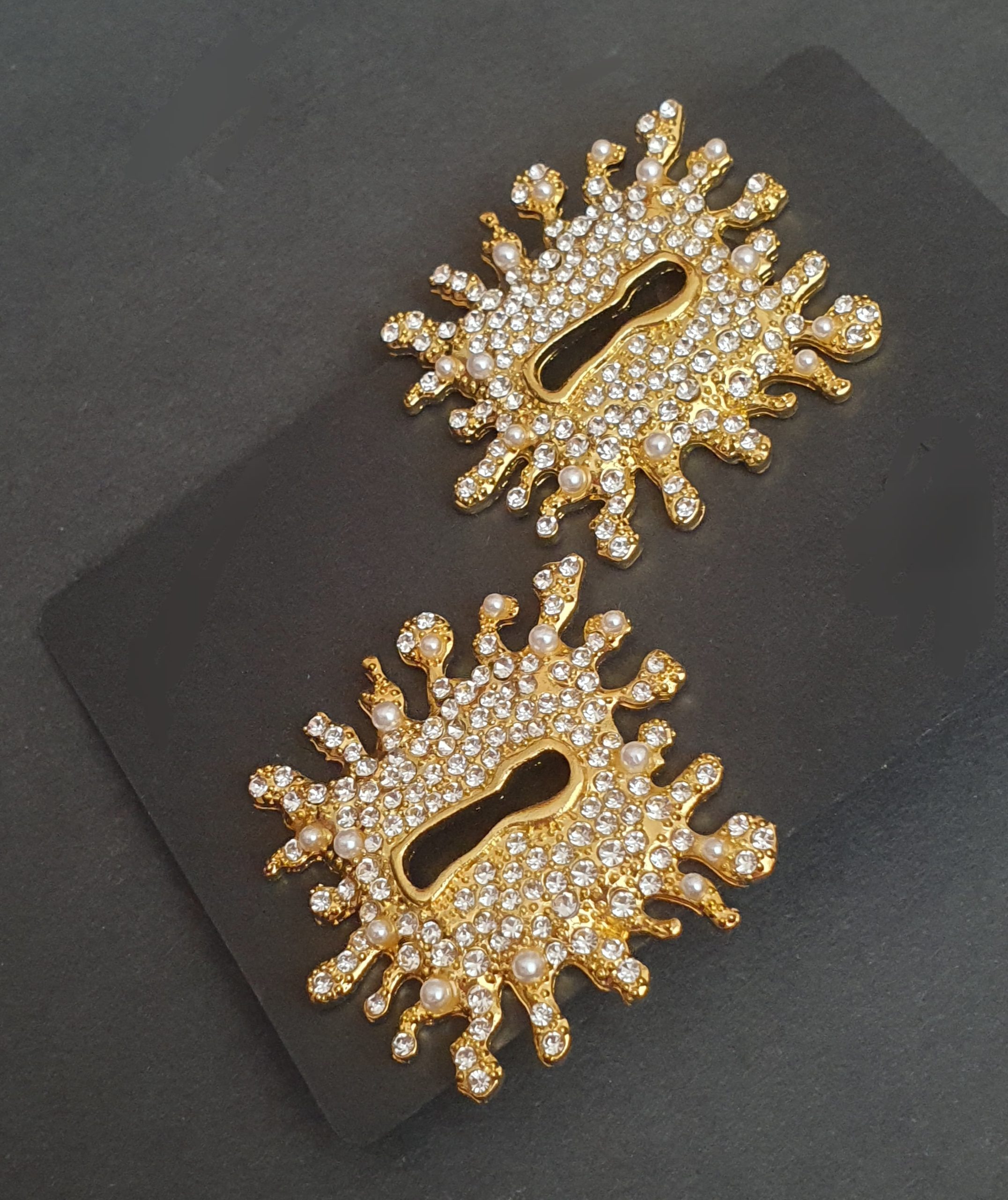 Luxury Gold-Tone Crystal & Acrylic Pearl Statement Earrings - Image 3