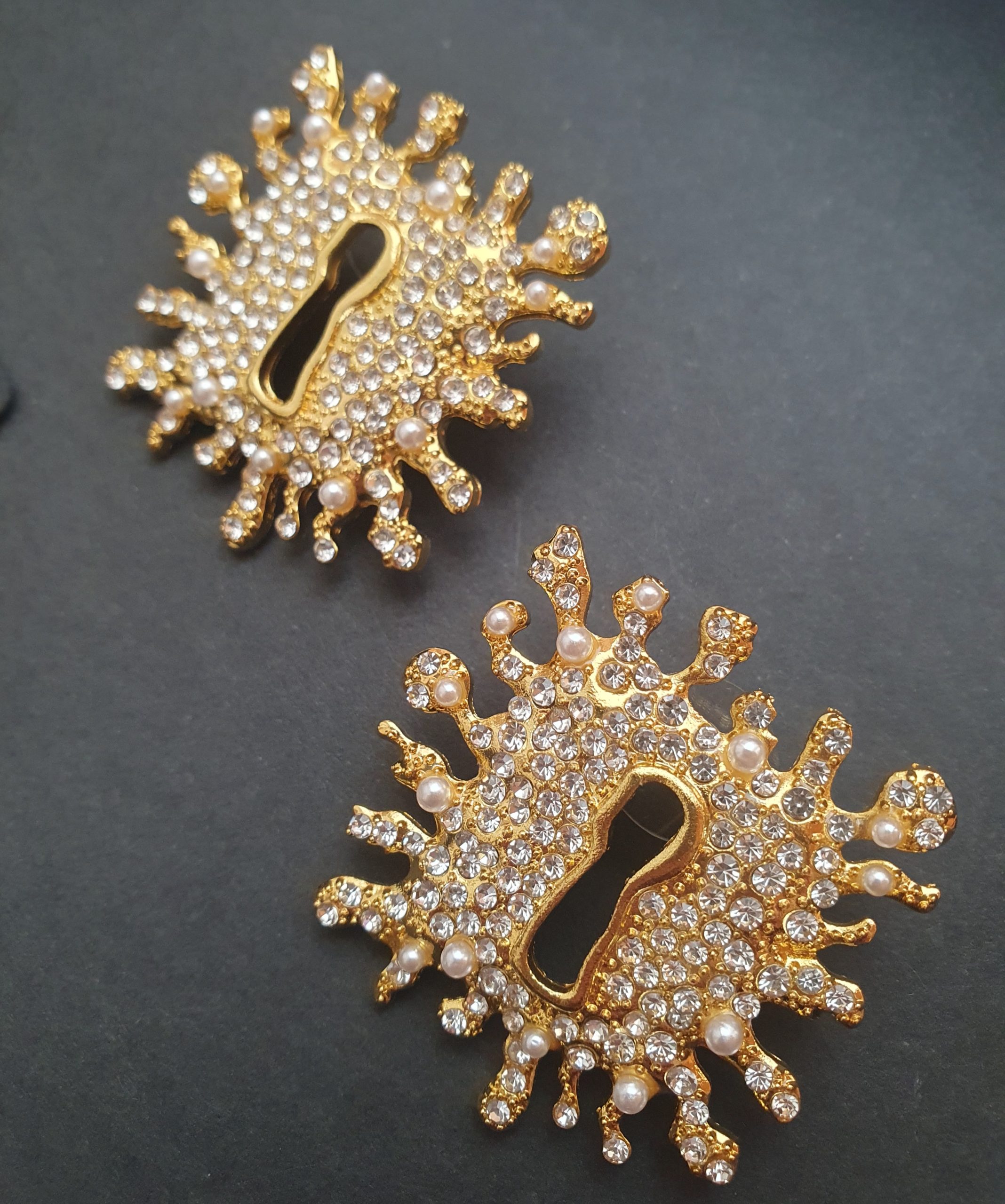 Luxury Gold-Tone Crystal & Acrylic Pearl Statement Earrings - Image 2