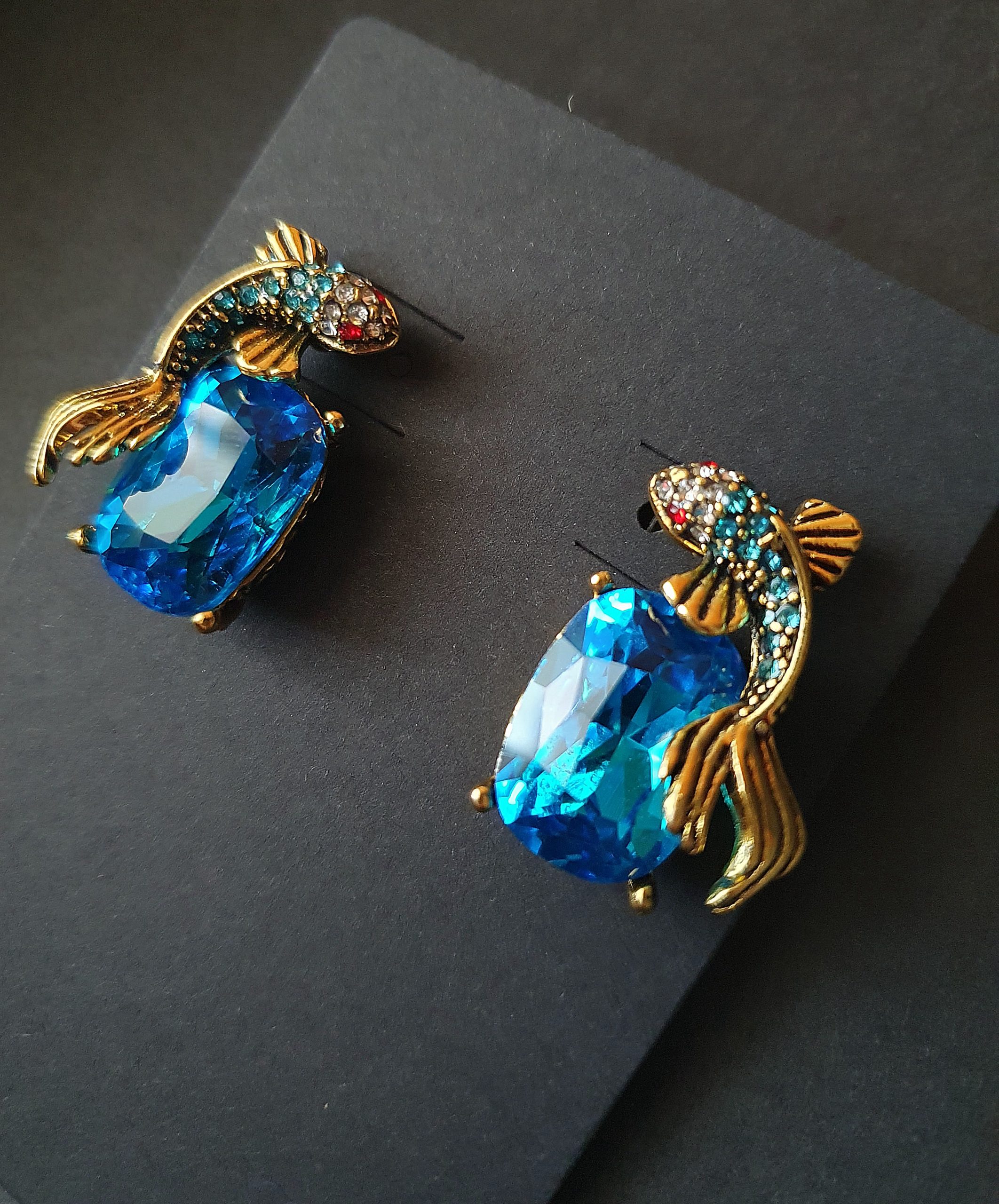 Azure Ocean Jeweled Fish Earrings - Image 2