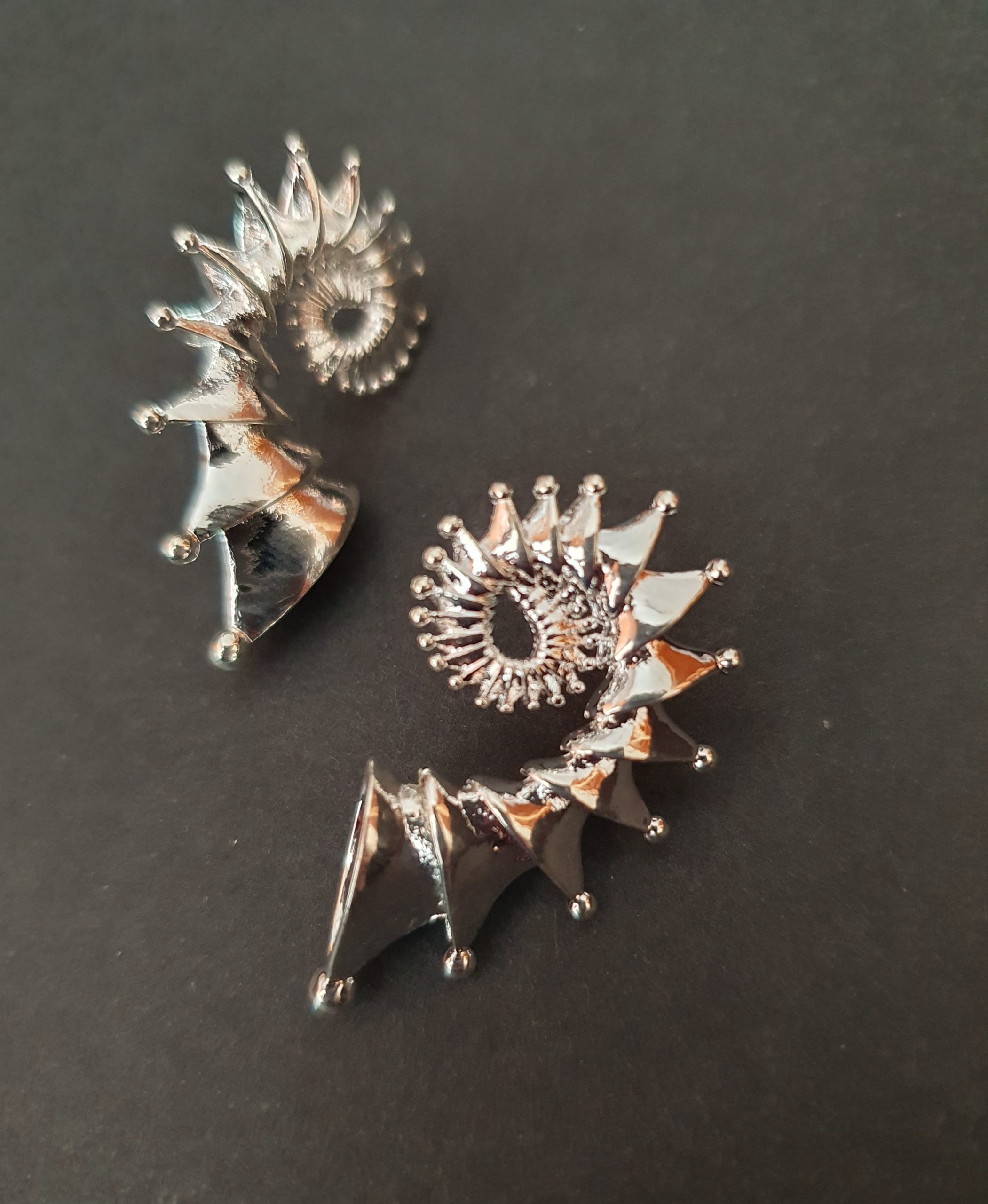 Silver Spiral Seashell Earrings - Image 2