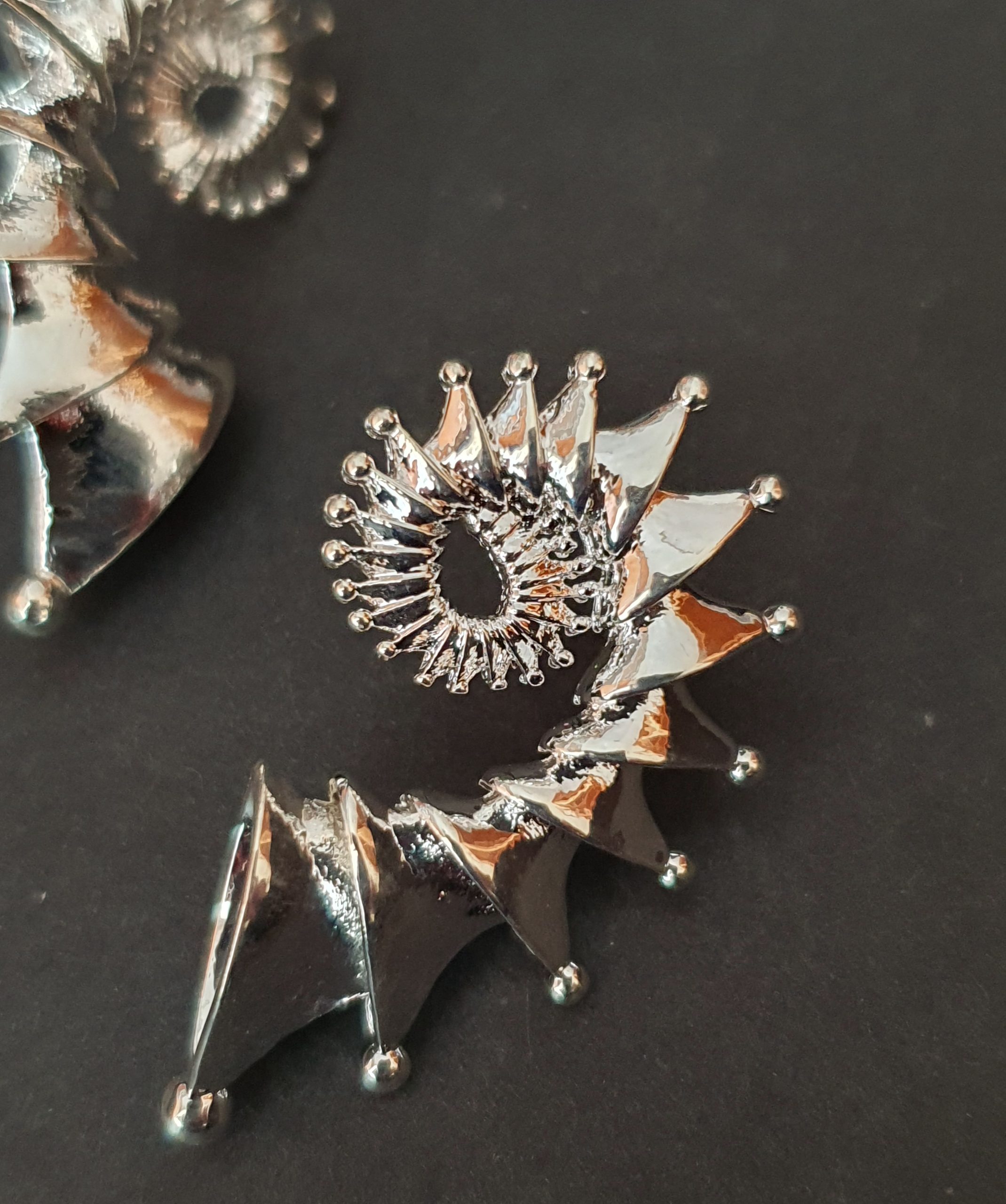 Silver Spiral Seashell Earrings - Image 3
