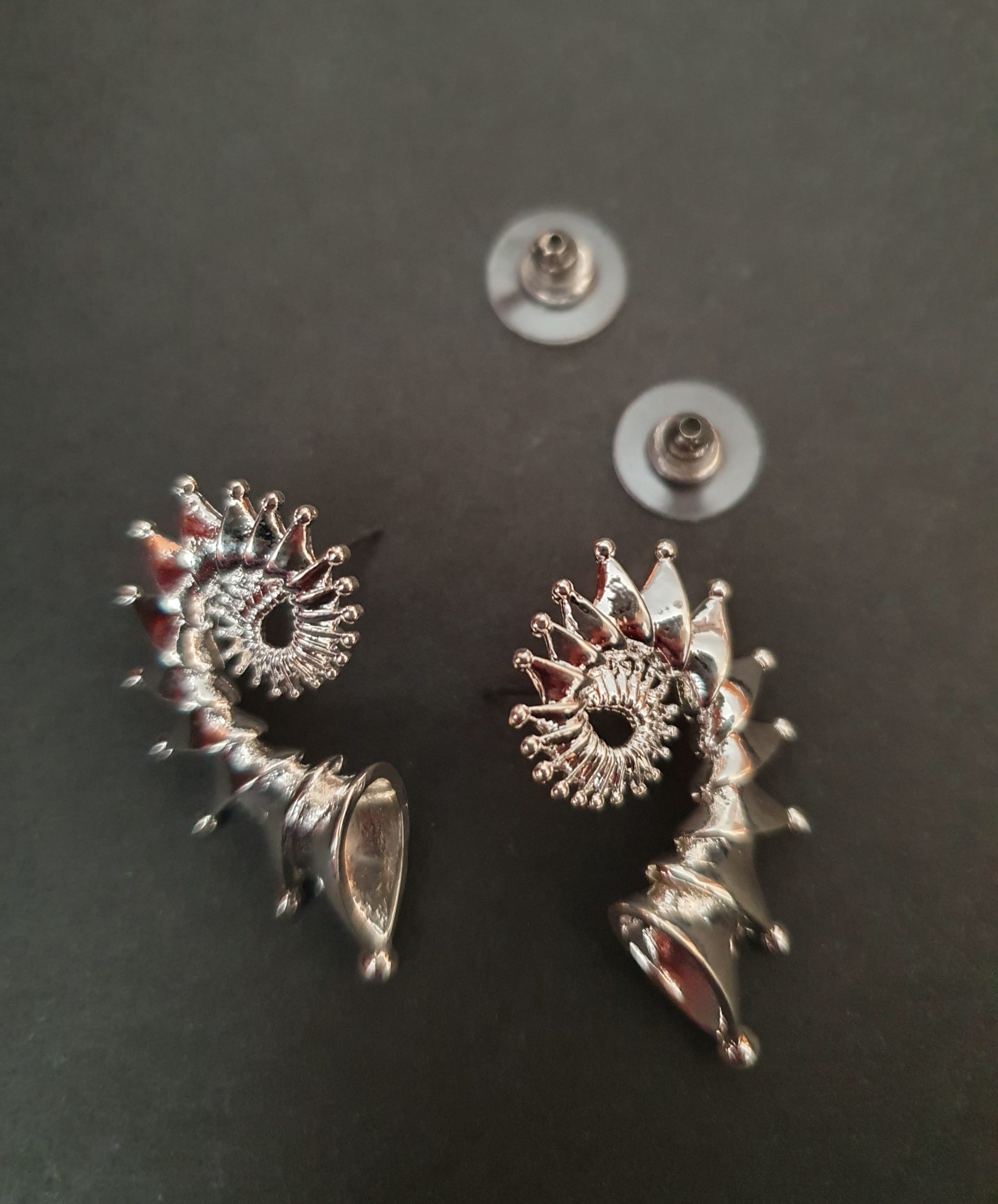 Silver Spiral Seashell Earrings - Image 5