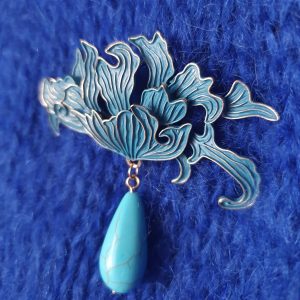 Celestial Turquoise Enamel Floral Statement Brooch with Howlite Teardrop