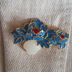 Luxury Blue Turquoise Floral Enamel Brooch with Natural Stone Accent