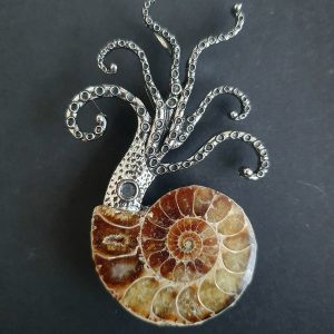 Luxury Ammonite Octopus Tentacle Brooch & Pendant — Genuine Fossil Ammonite & Stainless Steel