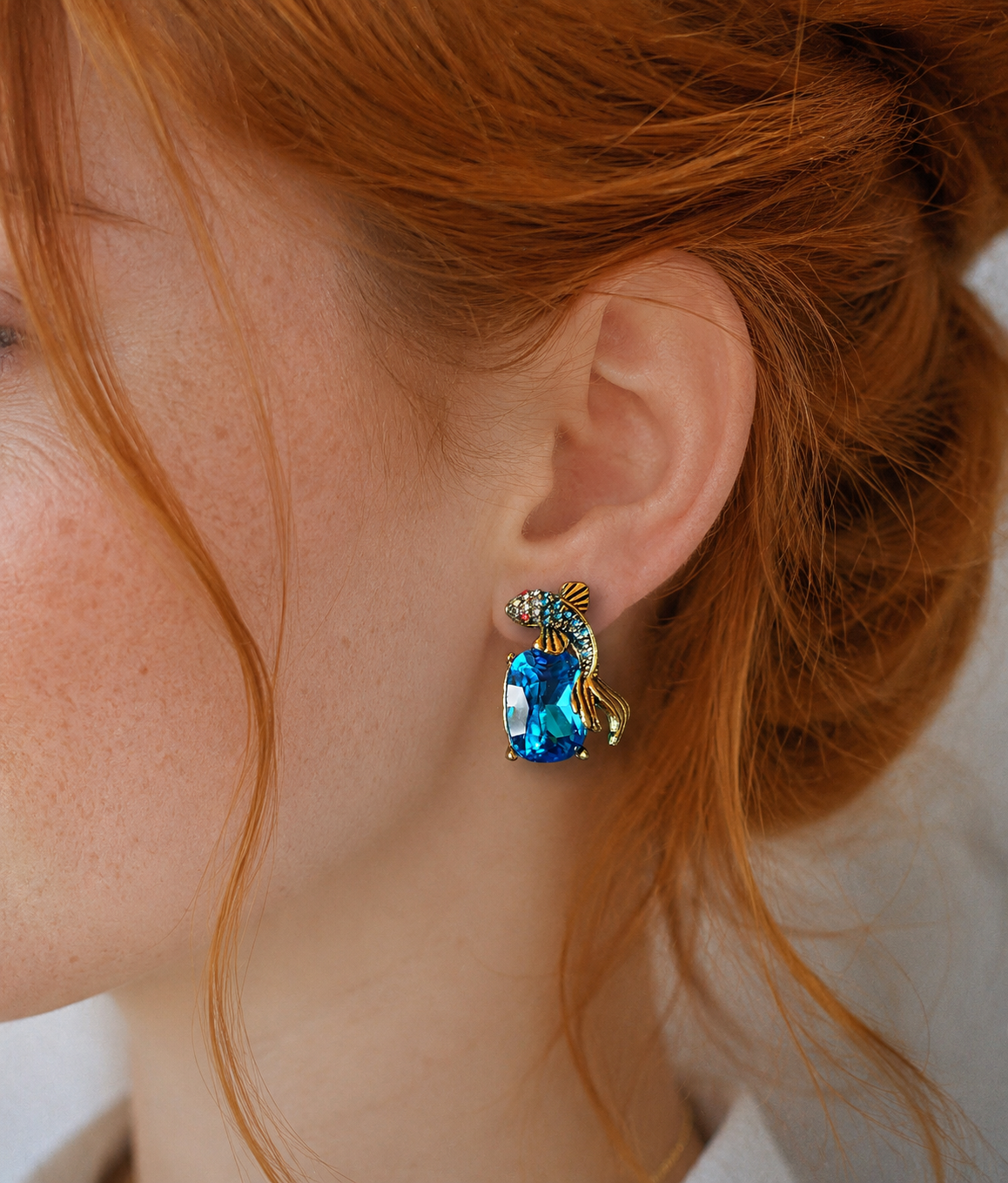 Azure Ocean Jeweled Fish Earrings