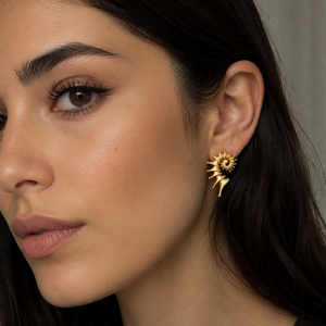 Golden-Tone Spiral Shell Statement Earrings
