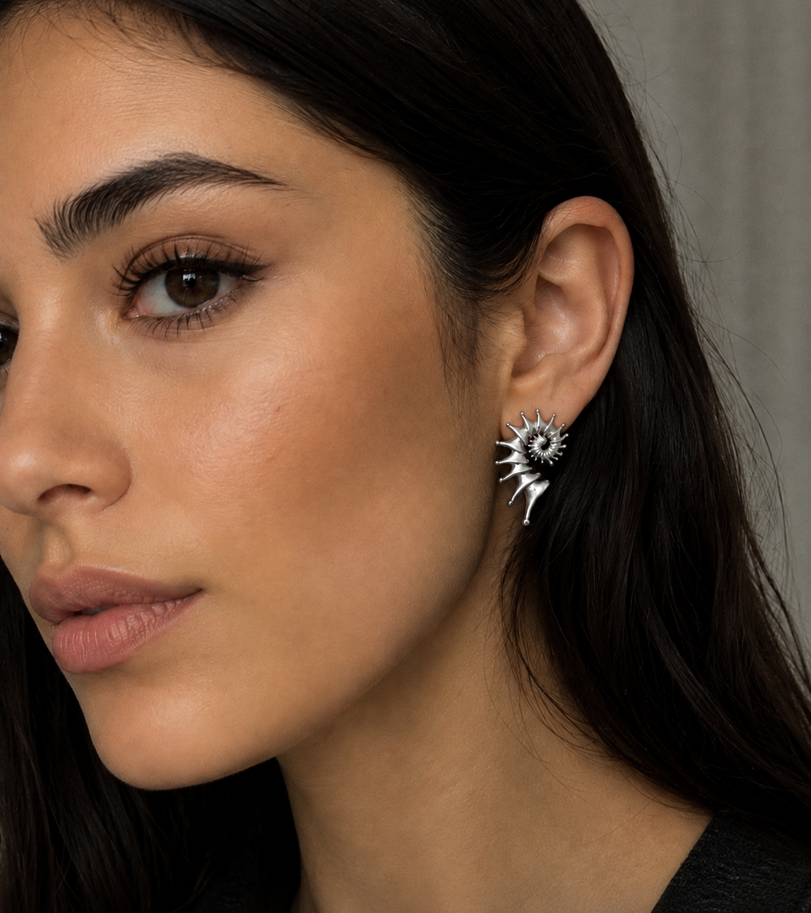 Silver Spiral Seashell Earrings