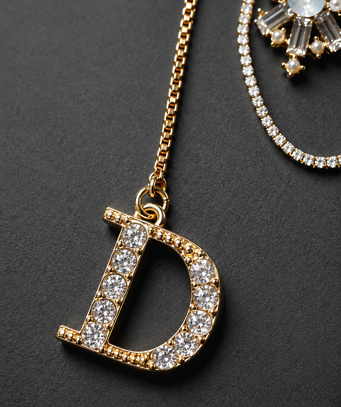 Luxury Gold-Tone Crystal Initial & Floral Brooch - Image 6