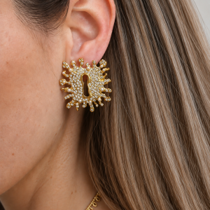 Luxury Gold-Tone Crystal & Acrylic Pearl Statement Earrings