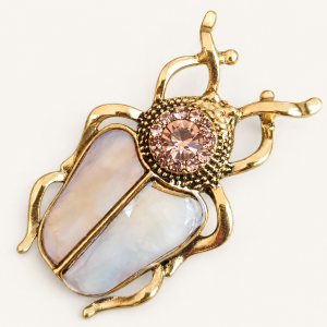 White Wing Beetle Crystal Gold-Tone Brooch