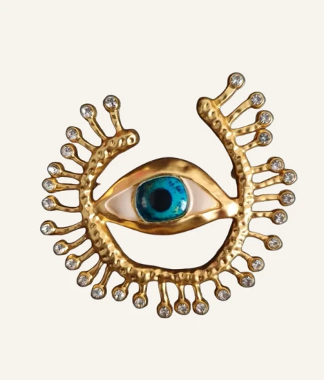 Crystal Protective Eye Gold-Tone Brooch