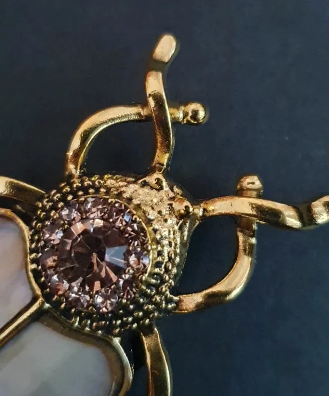 White Wing Beetle Crystal Gold-Tone Brooch - Image 2