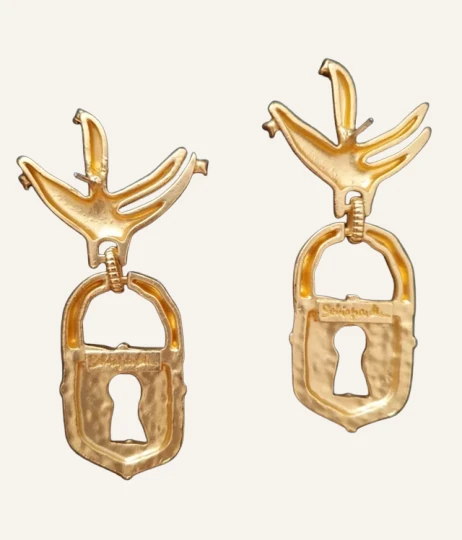 Vintage Swallow and Black Padlock Earrings - Image 5